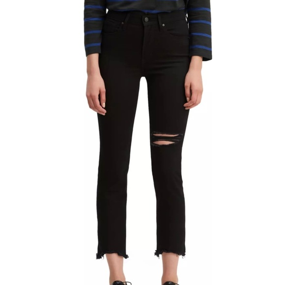 Levis Premium 724 High Rise Straight Crop in Black Pixel - Picture 2 of 7